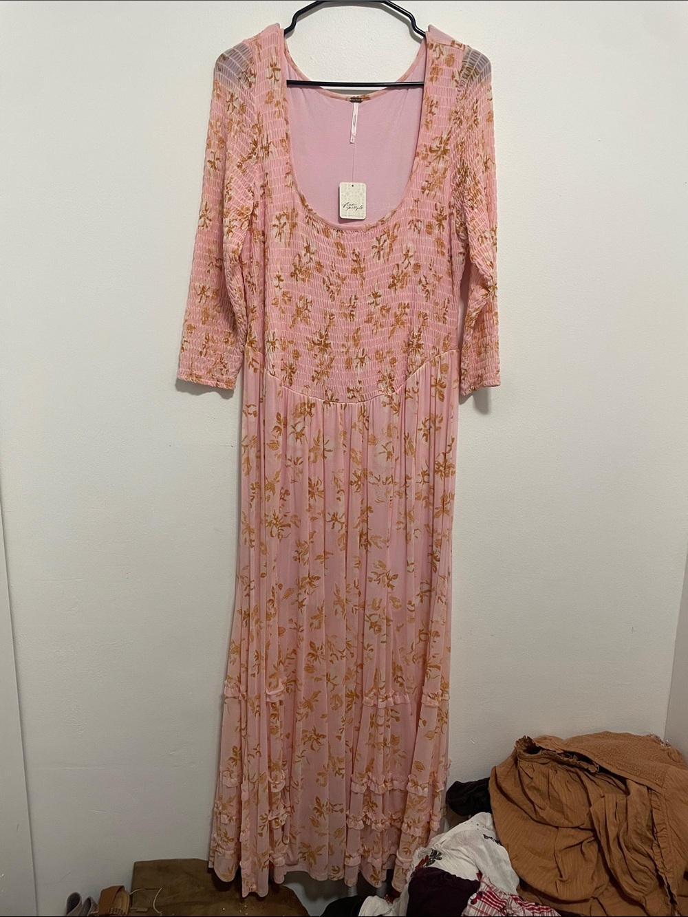 Free People Pink Maxi Dress with Gold Floral Print